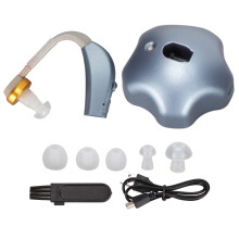 (Silver) Portable Rechargeable Hearing Amplifier Knob Control for Seniors Blue