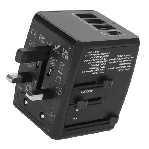 Universal-Reiseadapter 8A 2xUSB-C Wandladegerät Schwarz USA 2