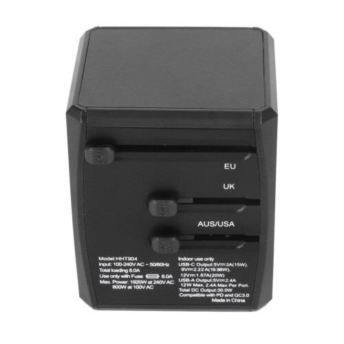 Universal-Reiseadapter 8A 2xUSB-C Wandladegerät Schwarz USA 1