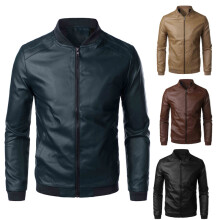 Herren Lederjacke Slim Fit PU Schwarz XL