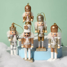 Wooden nutcracker puppet Christmas tree pendant yellow 13cm