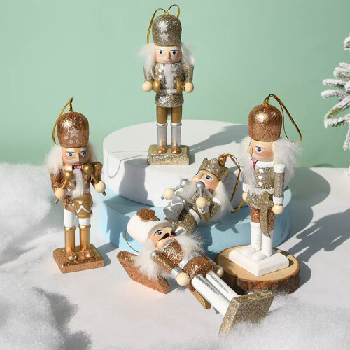 Wooden nutcracker puppet Christmas tree pendant yellow 13cm 2