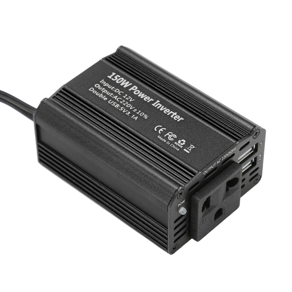 (Red) Car Power Inverter 150W 12V To 220V Ac Dual Usb 2.1A Red 609610549895