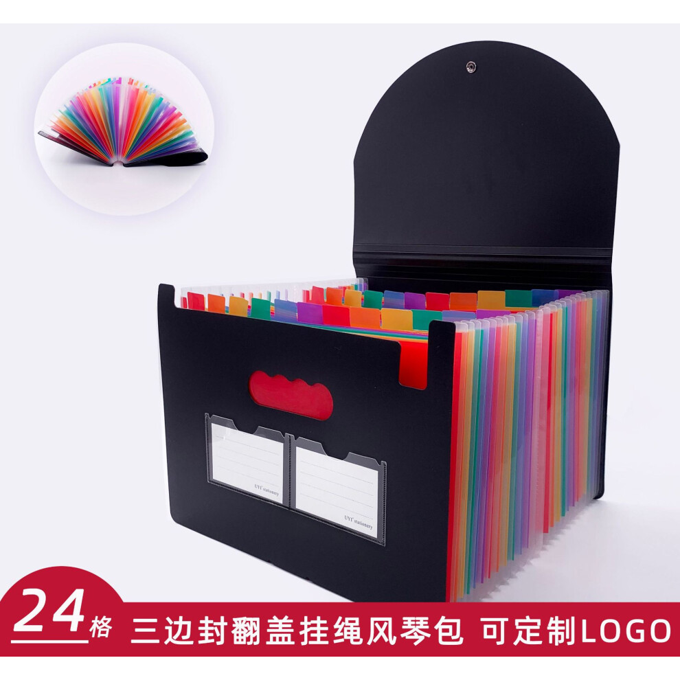 24 pages 25 grids 3-side seal lanyard flip organ bag A4 PP black-image-OPC-PKVC8DM-NEW