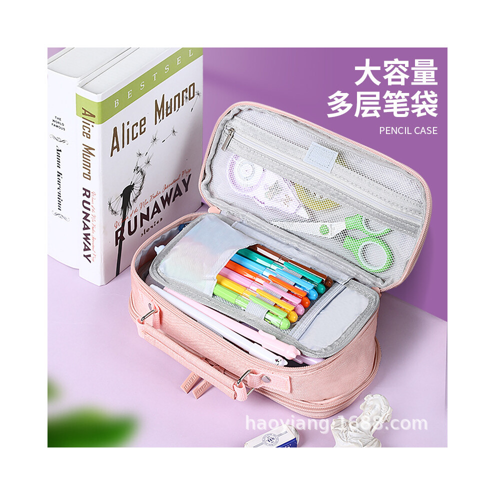 Korean Student Pencil Case Large Oxford Cloth Double Zipper Gray-image-OPC-PKVC8GM-NEW