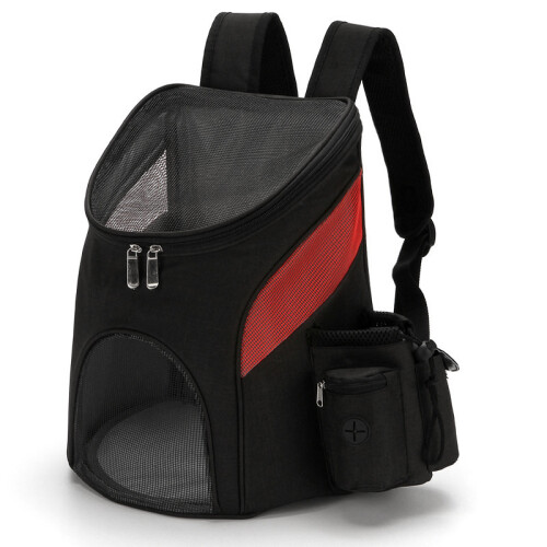 Pet Carrier Backpack Foldable Cat Dog Shoulder Bag Black Red L 1