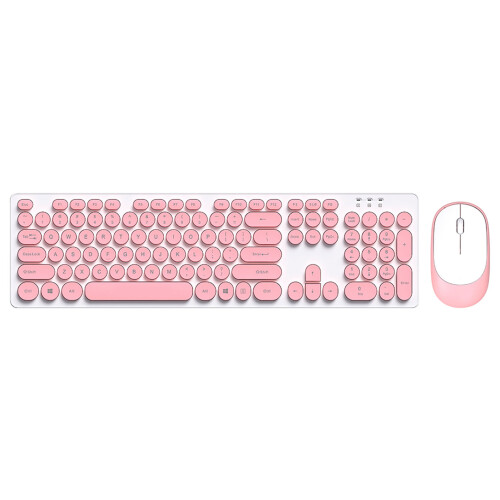 T-WOLF TF770 2.4G Wireless Keyboard Mouse Combo Punk Round Keycap Pink
