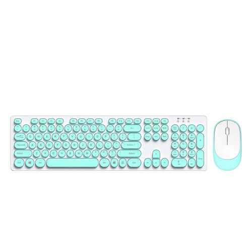 T-WOLF TF770 2.4G Wireless Keyboard Mouse Combo Punk Round Keycap Blue