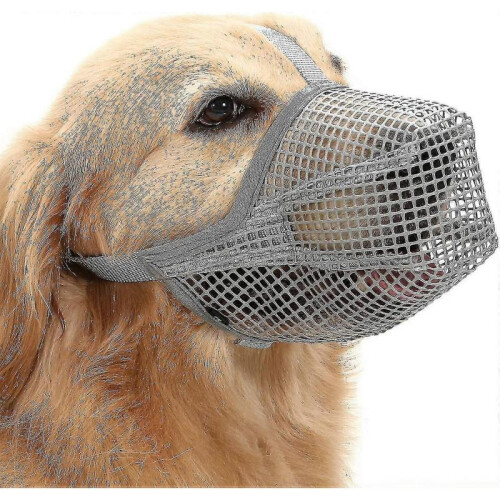(L,Gray)Dog Muzzle With Adjustable Straps, Soft Mesh Covered Muzzles For Small Medium Large Dogs Tw