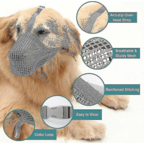 (XS,Gray)Dog Muzzle With Adjustable Straps, Soft Mesh Covered Muzzles For Small Medium Large Dogs Tw 1