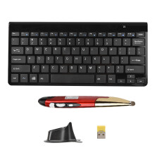 KM-801 Slim Mini 2.4G Wireless Keyboard Pen Mouse Set (Black+Red)