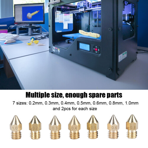 14PCS 7 Sizes 3D Printer Extruder Brass Nozzle Print Head Accessories 2