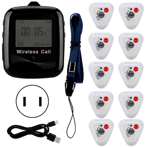 Paging System Black Mobile Receiver 10pcs Double Keys Pager