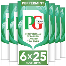 PG Tips Peppermint Tea Bags Bulk Individually Wrapped Tea Bags String & Tagged Refreshing & Minty Taste 6Packs 150 Plant Based Biodegradable Envelopes
