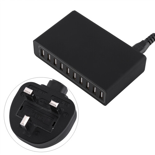 10-Port USB-Ladegerät 60W Wandladegerät Schwarz 2
