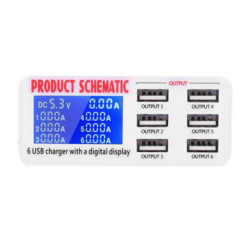 6-Port 6A USB-Ladestation mit LCD 2