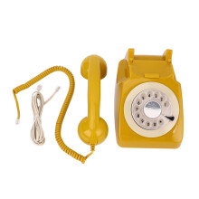 Retro Rotary Dial Telephone Vintage Landline Desk Phone (Yellow)