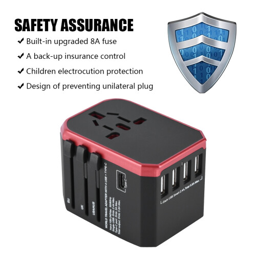 Universal-Reiseadapter mit 4 USB-C-Anschlüssen (Rot) 1