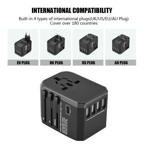 Universal-Reiseadapter mit 4 USB-C-Anschlüssen (Schwarz) 2