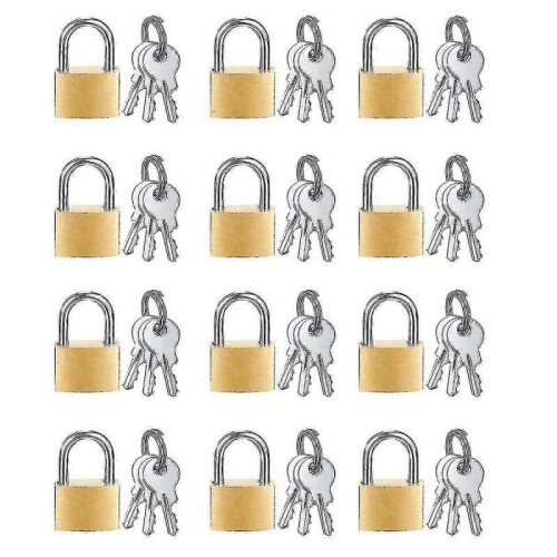 12 Pack Mini Padlock Small Padlock Solid Brass Locks with 3 Key for Luggage Lock,backpack,gym Locke