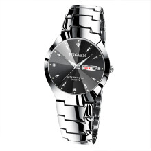 (【 Men's Style 】 White steel - black surface) Korean version simple and fashionable tungsten steel color women's student watch, men's and women's expression couple ultra-thin quartz watch