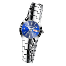 (【 Women's Style 】 White steel - blue dial) Korean version simple and fashionable tungsten steel color women's student watch, men's and women's expression couple ultra-thin quartz watch