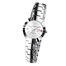 (【 Women's Style 】 White steel - white surface) Korean version simple and fashionable tungsten steel color women's student watch, men's and women's expression couple ultra-thin quartz watch