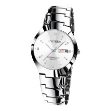 (【 Men's Style 】 White steel - white surface) Korean version simple and fashionable tungsten steel color women's student watch, men's and women's expression couple ultra-thin quartz watch