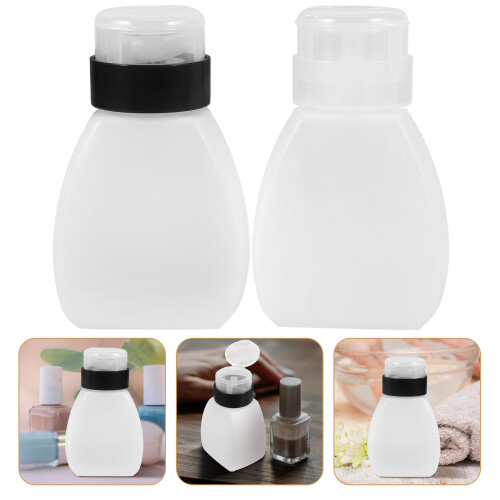 2Pcs Clear Refillable Push Down Pump Bottle For Nail Polish Remover 2