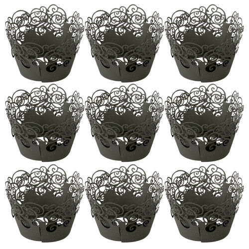 60 Pcs Cupcake Wrappers Hollow Pattern High Temperature Resistant Black