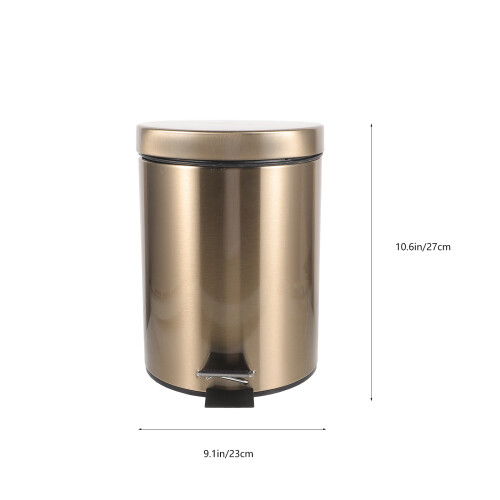5L Bac À Ordures À Pédale Acier Inoxydable, Usage Maison, Marron 2