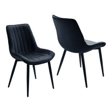 2Pcs Black Velvet Upholstered Dining Chairs
