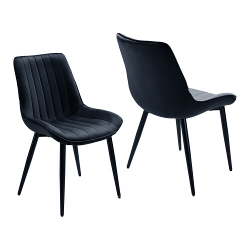 Living And Home 2Pcs Black Velvet Upholstered Dining Chairs