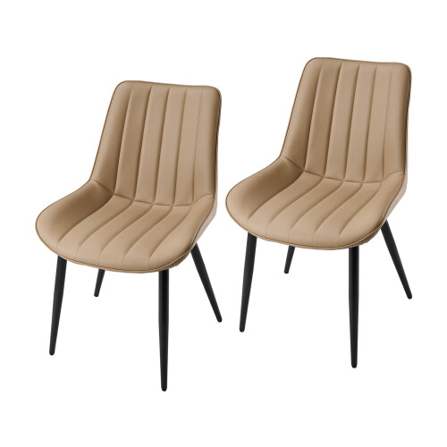 Living And Home 2Pcs Taupe Brown PU Leather Upholstered Dining Chairs 1