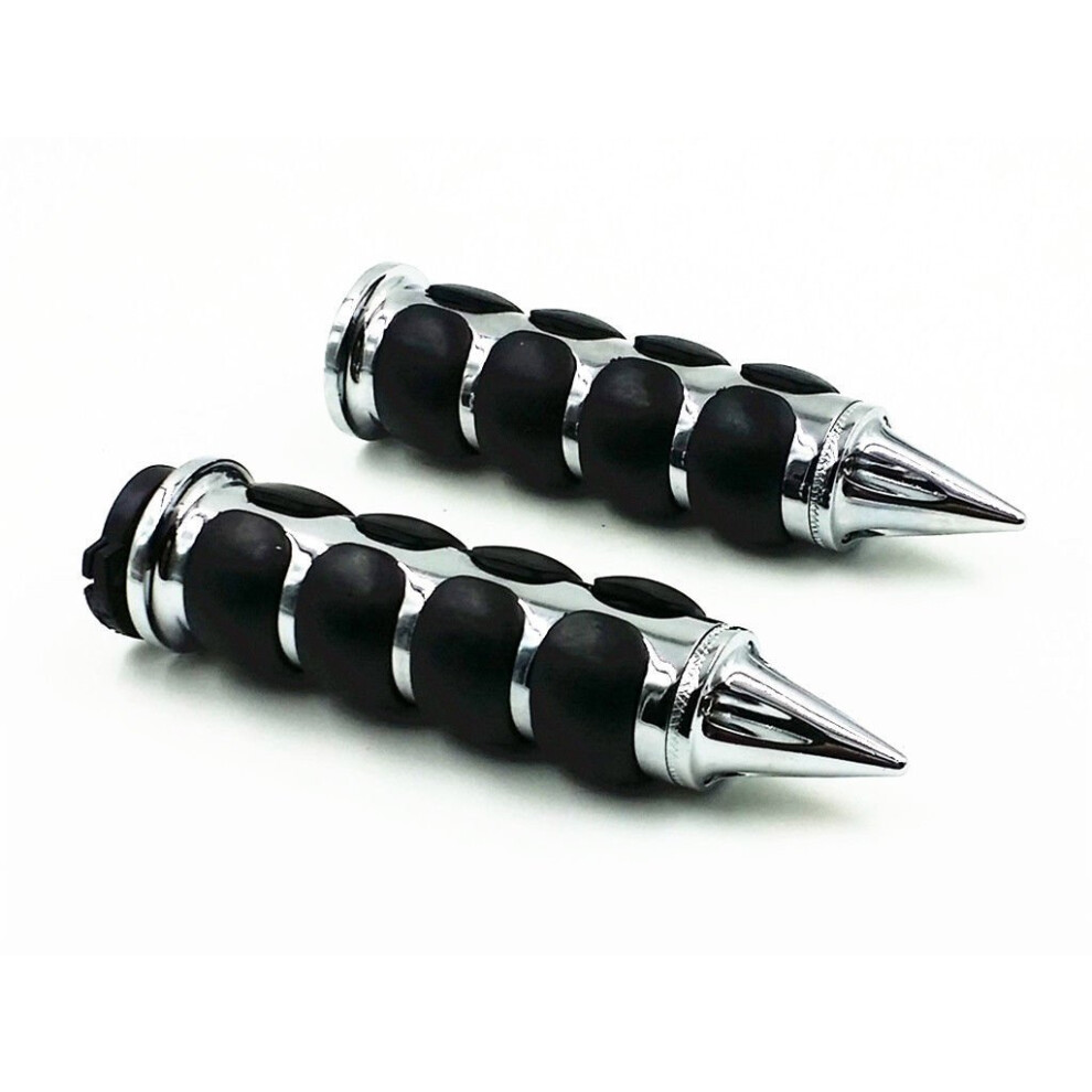 1 25Mm Handlebar Motorcycle Rubber Soft Comfortable Hand Grips Chrome For Cruiser Cafe Racer Chopper Bobber Black 9354506052782