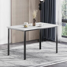 Dining Table Set Kitchen Table with Marble Effect Top and Black Legs, 120x70cm Dining Table for Home Office and Café (White Table)