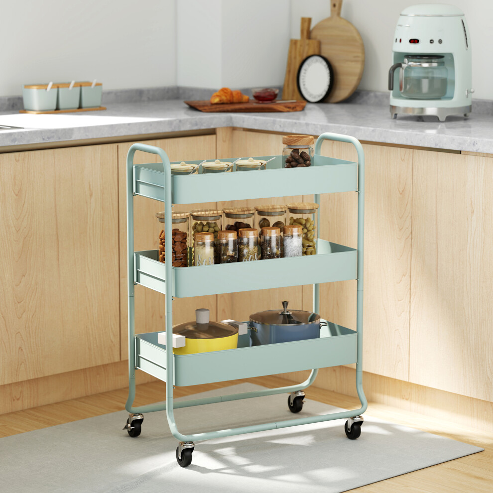 Homcom 3-Tier Storage Trolley, Storage Cart With Mesh Backets, Wheels Green