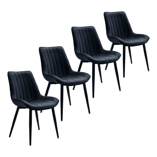 Living And Home 4Pcs Black Velvet Upholstered Dining Chairs 1
