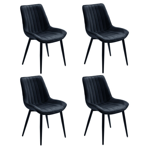 Living And Home 4Pcs Black Velvet Upholstered Dining Chairs