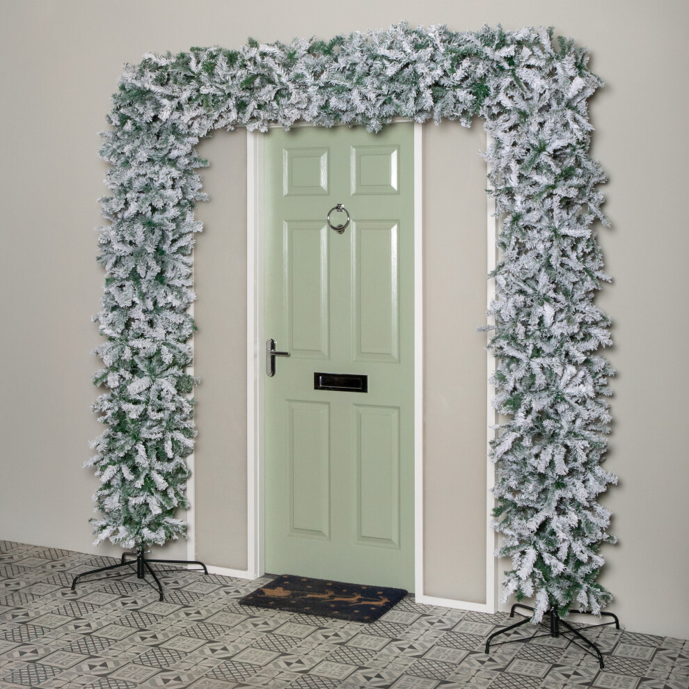 Samuel Alexander 8Ft (2.30M) Double Door Snow Flocked Christmas Tree Flat Top Arch With 2000 Tips Green