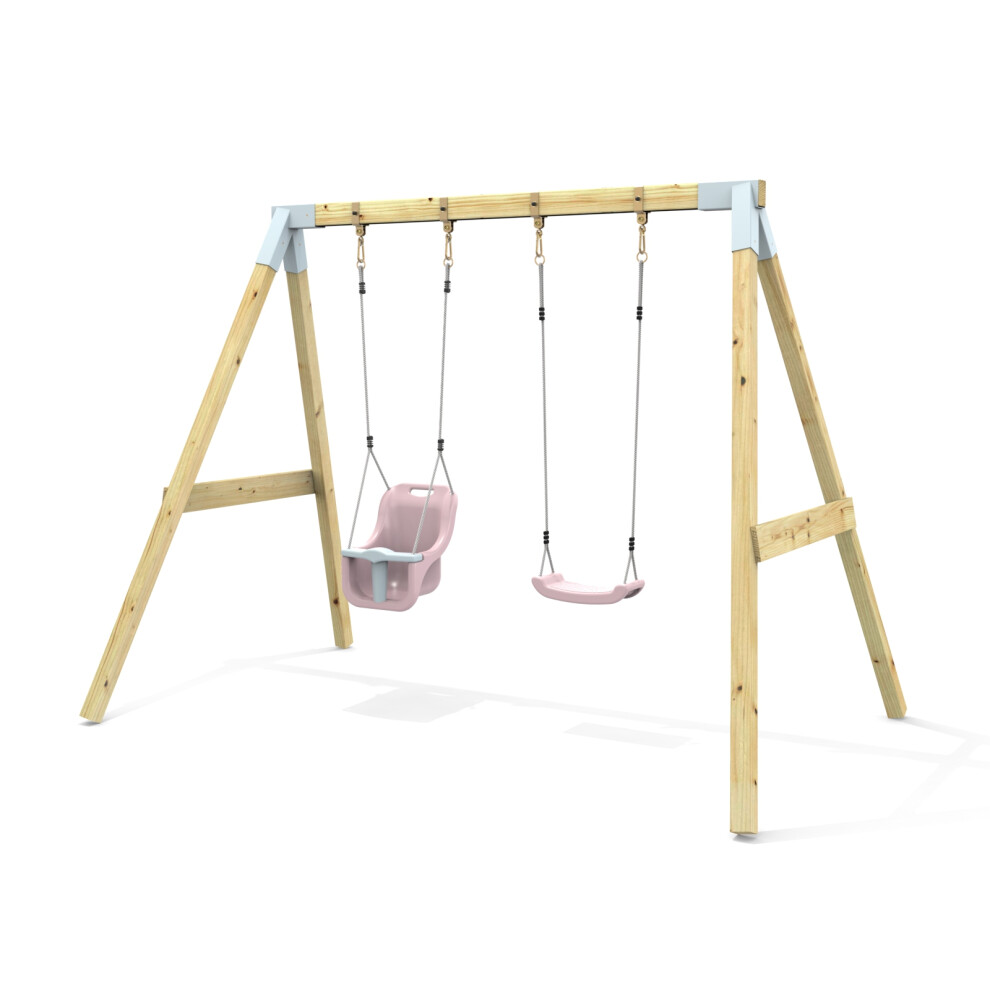 Rebo Premium Double Garden Swing For Kids - Standard And Baby Dusky Pink