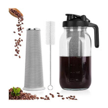 Cold Brew Coffee Maker 2L/64oz Glass Pitcher With Spout Lid Stainless Steel Brush Super Dense Filter With Handle