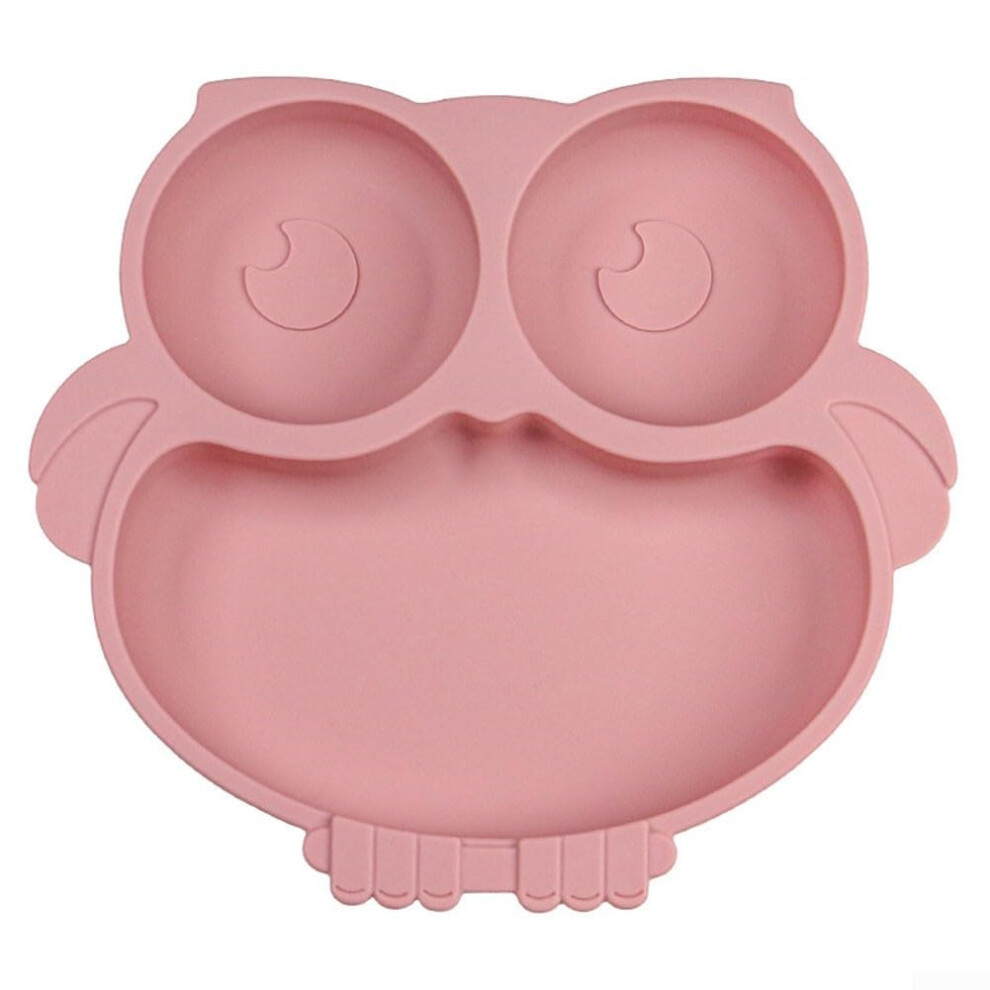 Child Safe Silicone Suction Dish Cartoon Theme For Toddlers Non-Slip Base Light/Pink