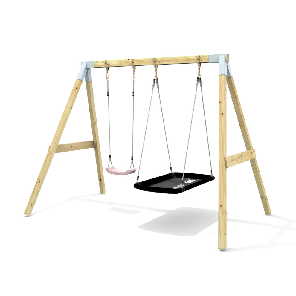 Rebo Premium Double Garden Swing For Kids - Standard And Boat Dusky Pink