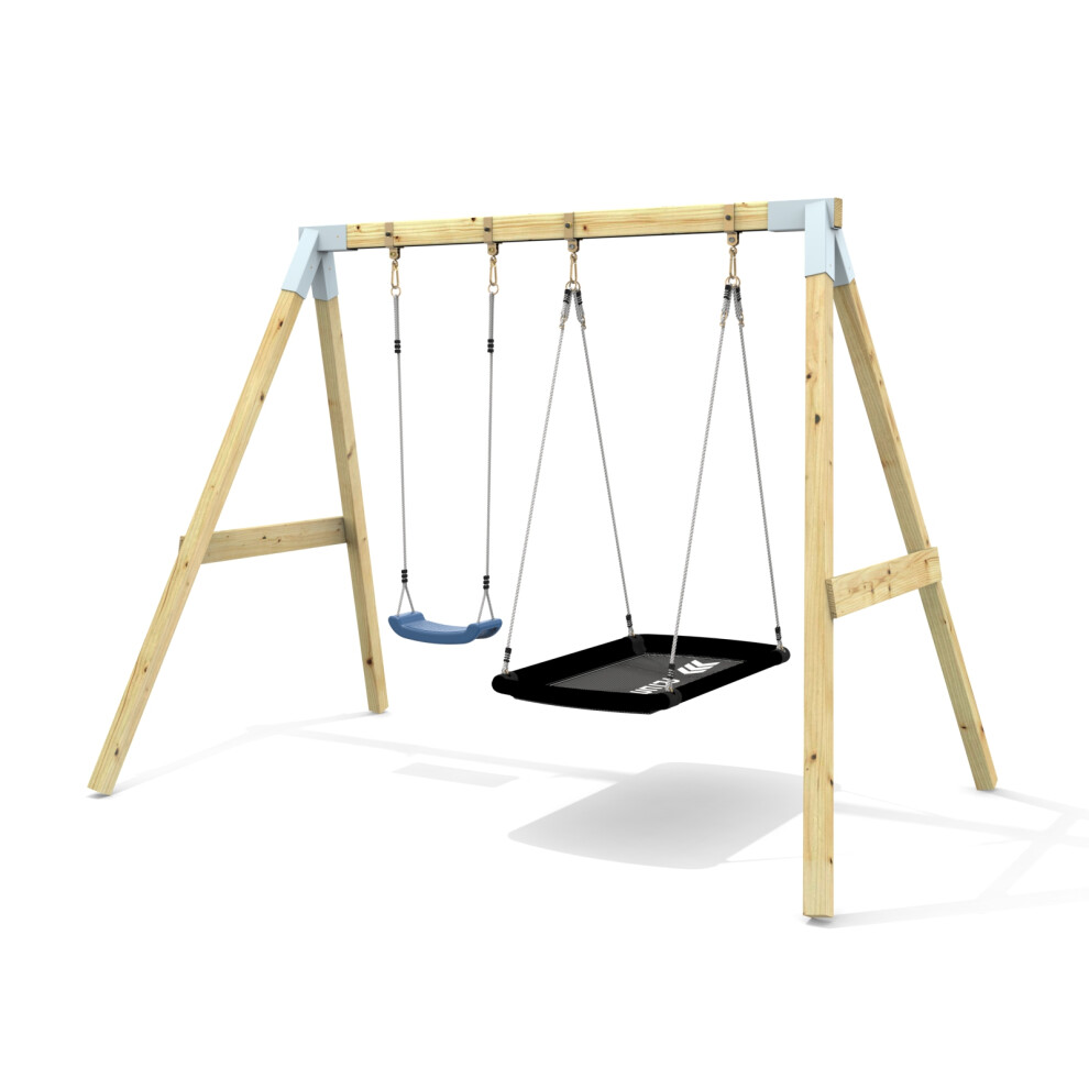 Rebo Premium Double Garden Swing For Kids With Boat Swing - Navy Blue