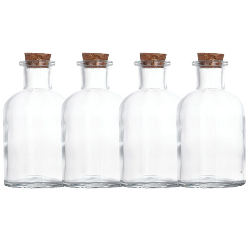 4 Probefläschchen, Exponatflasche, Glasröhrchen mit