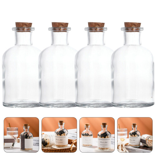 4 Probefläschchen, Exponatflasche, Glasröhrchen mit 2