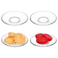 Round Glass Tea Saucers 4 Piece Set, 9x9 Cm, Transparent Glass Snack Plates For Coffee And Tea, Decorative Dishes