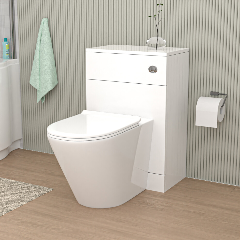 Nes Home Modern 500Mm Wc Unit & Rimless Round Back To Wall Toilet With Cistern