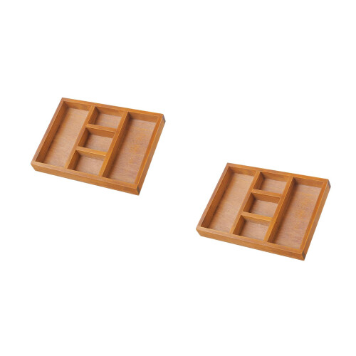 2Pcs Vintage 5-Grid Wooden Desktop Storage Box For Cosmetics Tableware 1
